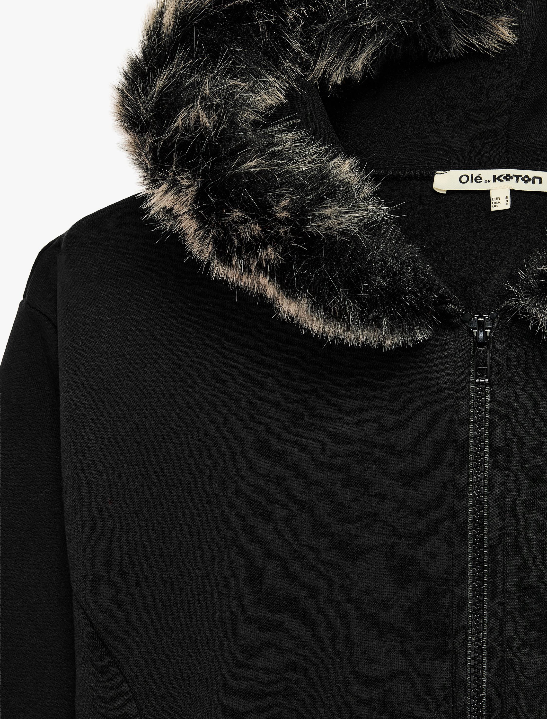   Şardonlu Rahat Kalıp Suni Kürk Kapüşonlu Cepli Fermuarlı Sweatshirt