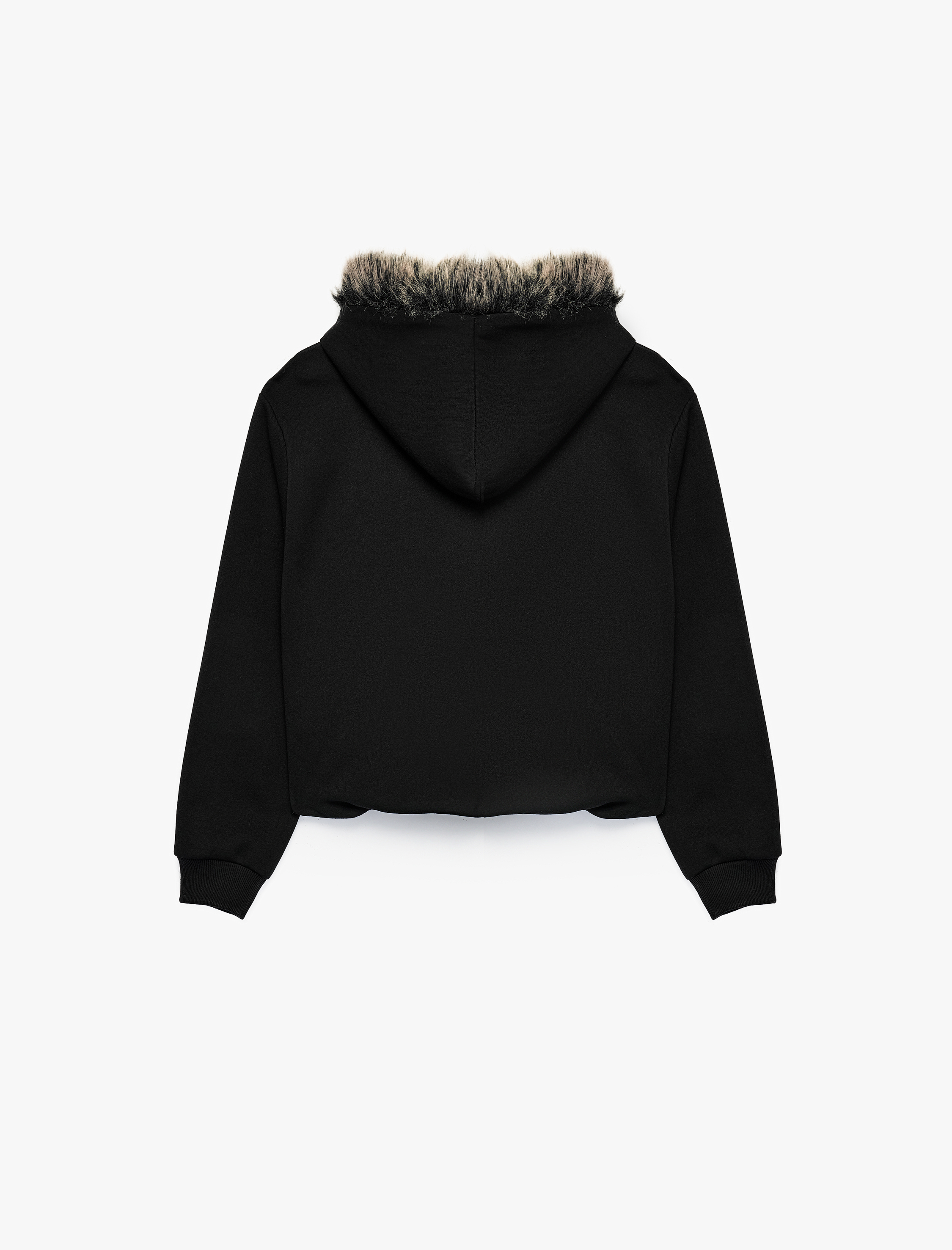   Şardonlu Rahat Kalıp Suni Kürk Kapüşonlu Cepli Fermuarlı Sweatshirt