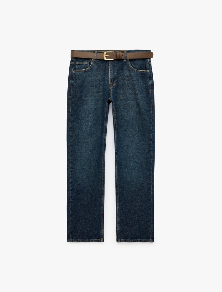  Pamuklu Cepli Kemerli Straight Fit Jean Pantolon - Mark Jean