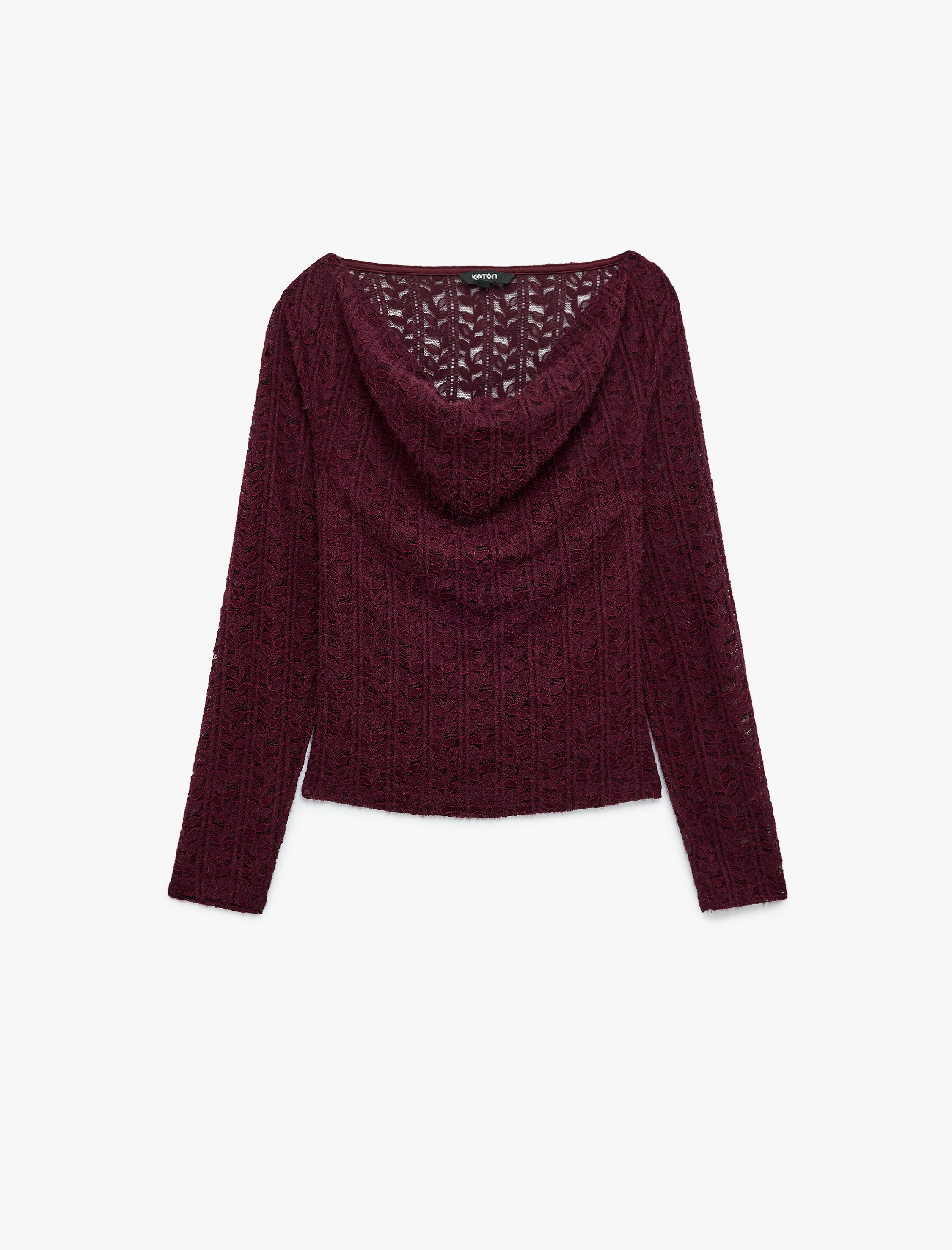   Degaje Yaka Dantel Tişört Yarı Transparan Slim Fit Uzun Kollu