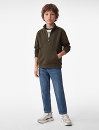 Kanguru Cepli Uzun Kollu Yarım Fermuarlı Dik Yaka Sweatshirt