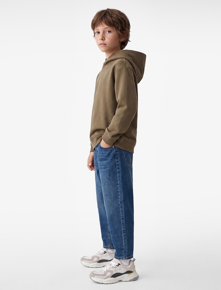 Erkek Çocuk Pamuklu Uzun Kollu Kapşonlu Şardonlu Oversize Sweatshirt
