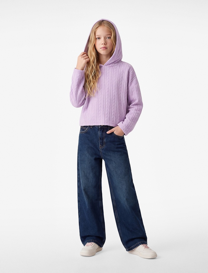 Kız Çocuk Uzun Kollu Basic Kapşonlu Sweatshirt