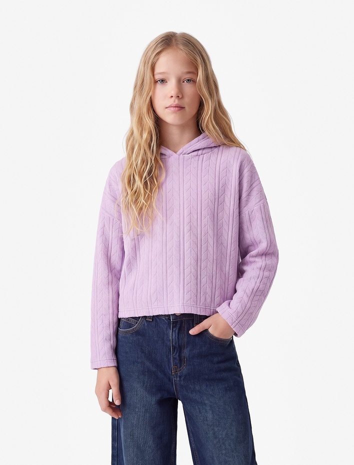 Kız Çocuk Uzun Kollu Basic Kapşonlu Sweatshirt
