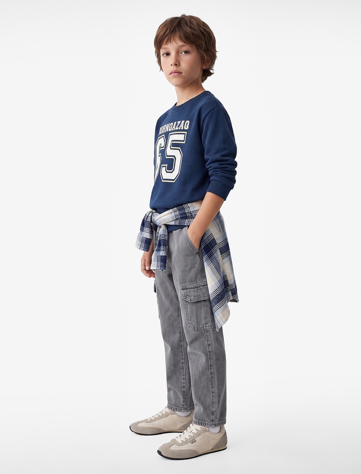 Erkek Çocuk Şardonlu Bisiklet Yaka Uzun Kollu Baskılı Sweatshirt