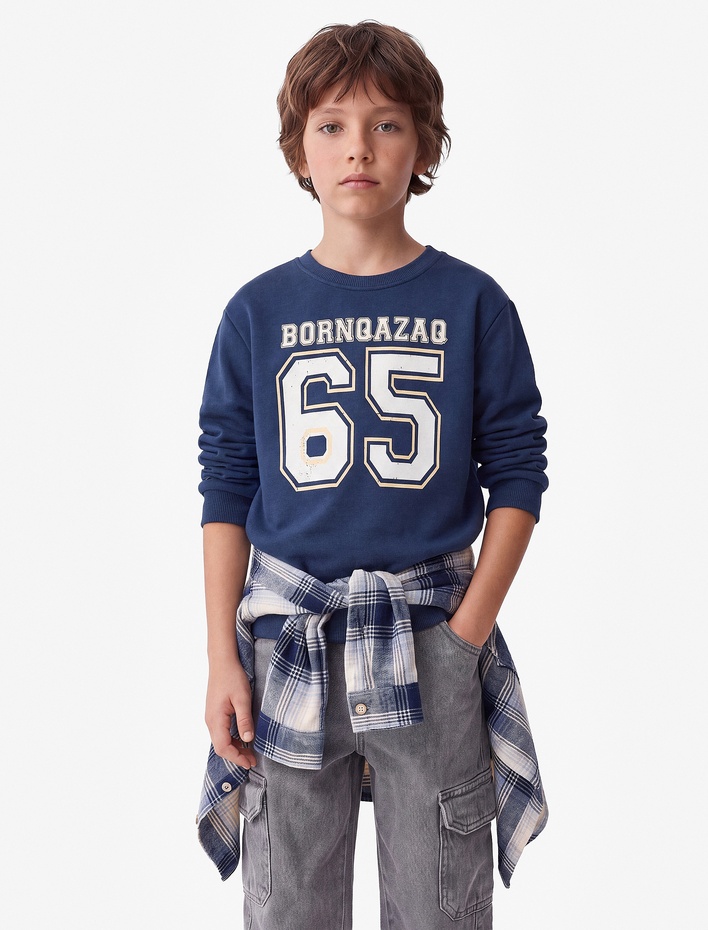 Erkek Çocuk Şardonlu Bisiklet Yaka Uzun Kollu Baskılı Sweatshirt