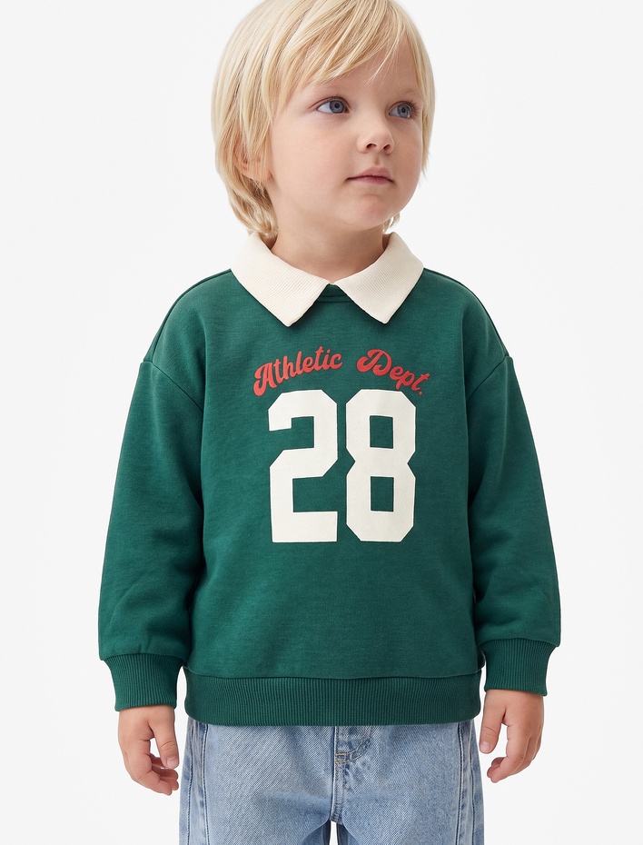 Erkek Bebek Şardonlu Uzun Kollu Oversize Polo Yaka Sweatshirt
