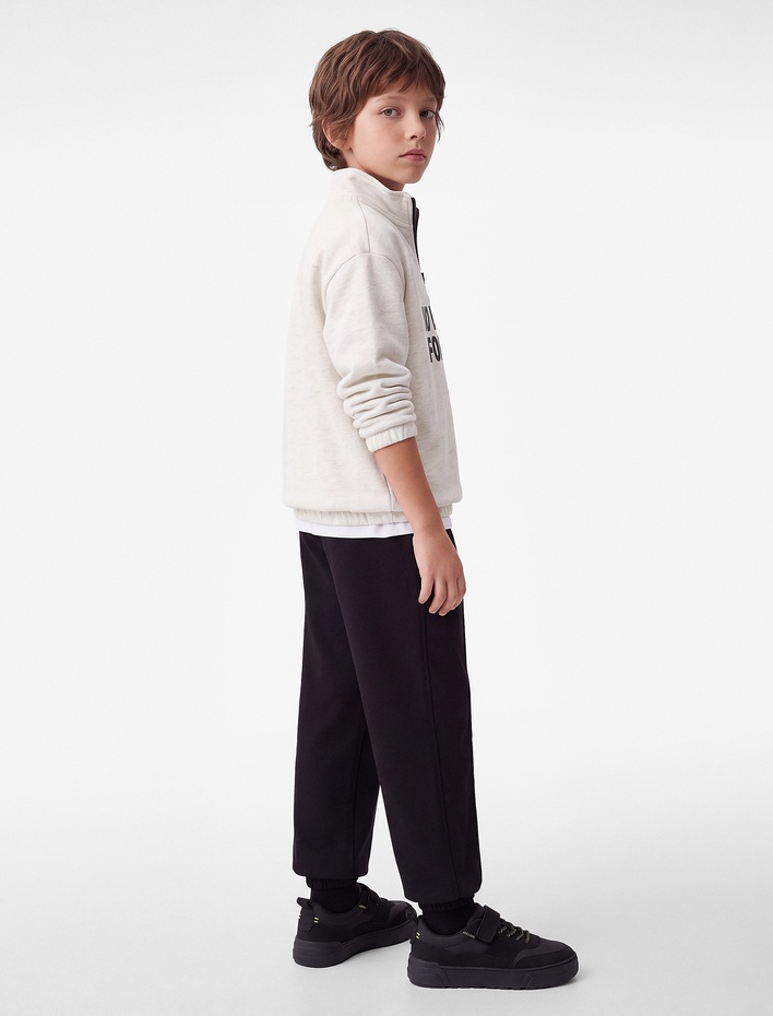 Erkek Çocuk Fermuarlı Şardonlu Uzun Kollu Dik Yaka Oversize Sweatshirt