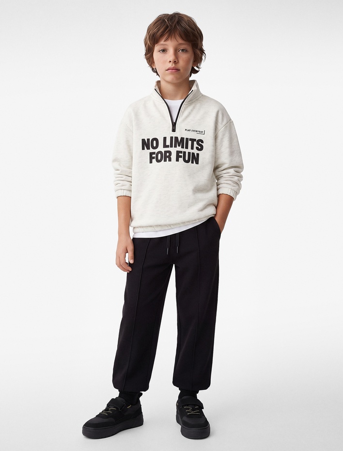 Erkek Çocuk Fermuarlı Şardonlu Uzun Kollu Dik Yaka Oversize Sweatshirt