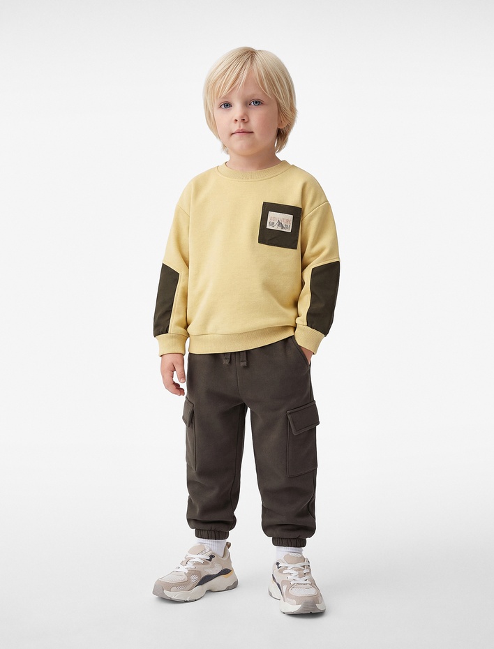 Erkek Bebek Renk Bloklu Uzun Kollu Bisiklet Yaka Oversize Sweatshirt