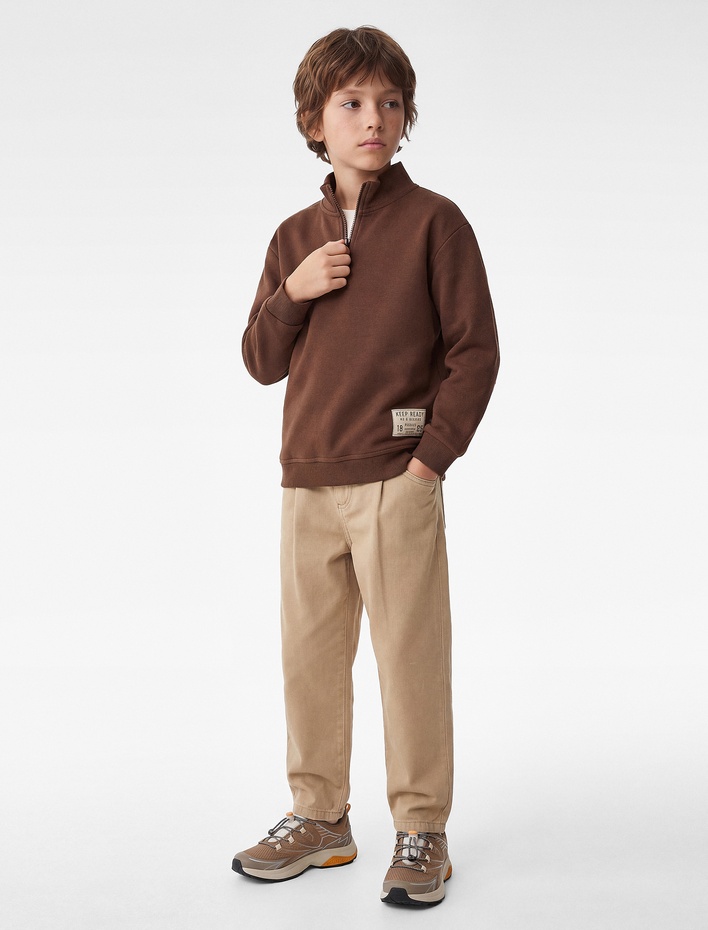 Erkek Çocuk Yarım Fermuarlı Uzun Kollu Dik Yaka Sweatshirt