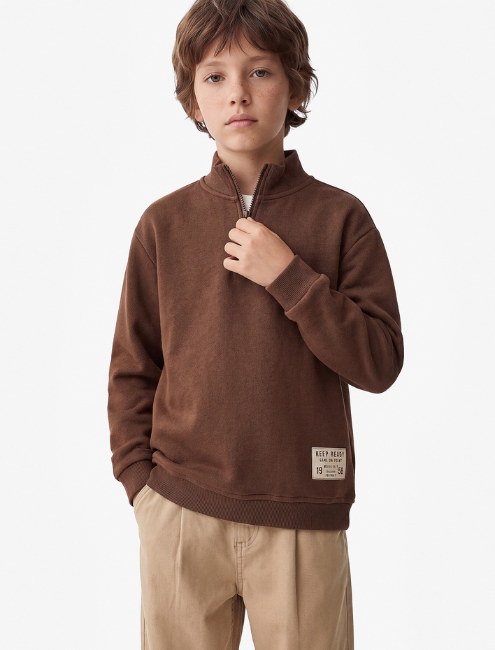 Erkek Çocuk Yarım Fermuarlı Uzun Kollu Dik Yaka Sweatshirt