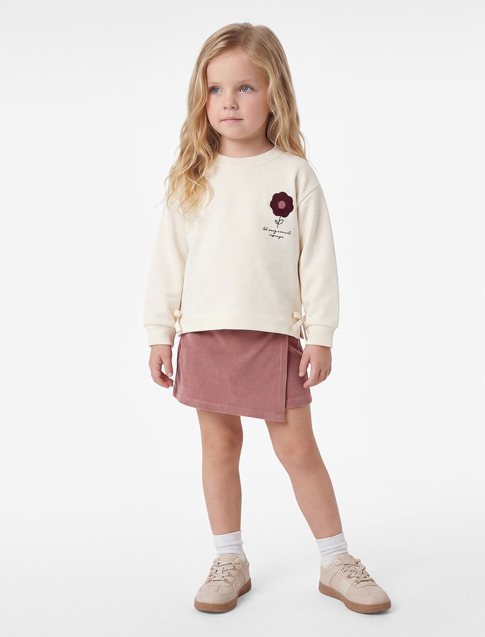 Kız Bebek Nakış Detaylı Uzun Kollu Bisiklet Yaka Sweatshirt