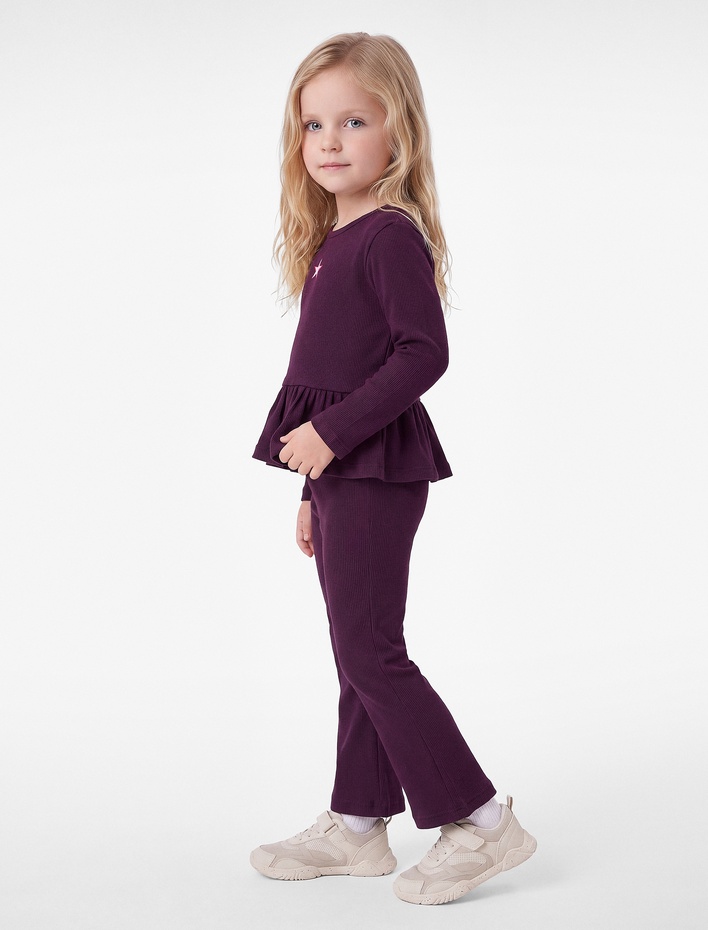Kız Bebek Fırfırlı Nakışlı Uzun Kollu Bisiklet Yaka 2'li Set