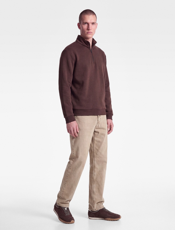 Uzun Kollu Üç İplik Şardonlu Yarım Fermuarlı Sweatshirt