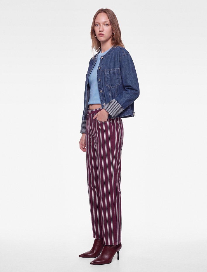  Çizgili Baggy Denim Pantolon Pamuklu Cepli - Baggy Jeans