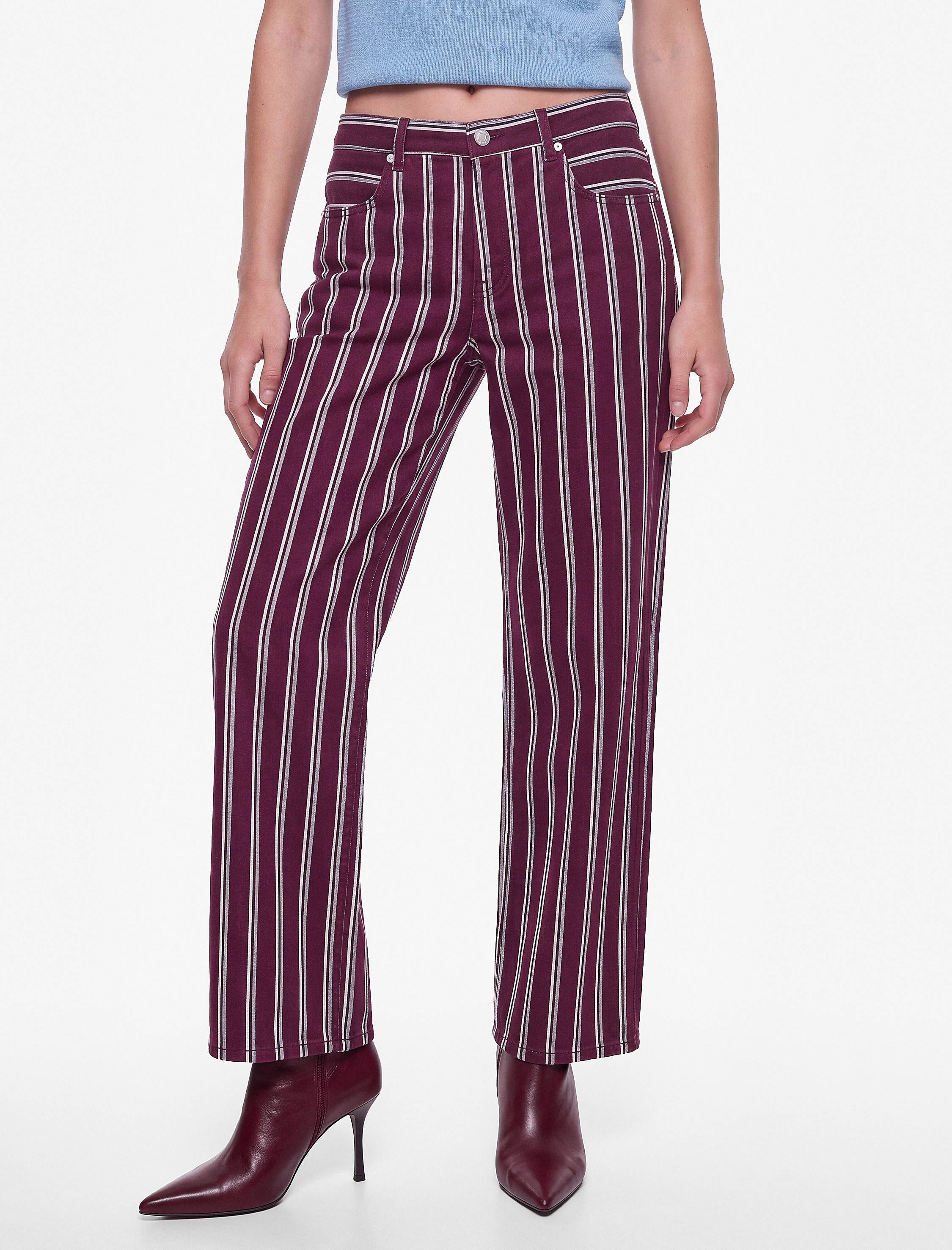   Çizgili Baggy Denim Pantolon Pamuklu Cepli - Baggy Jeans