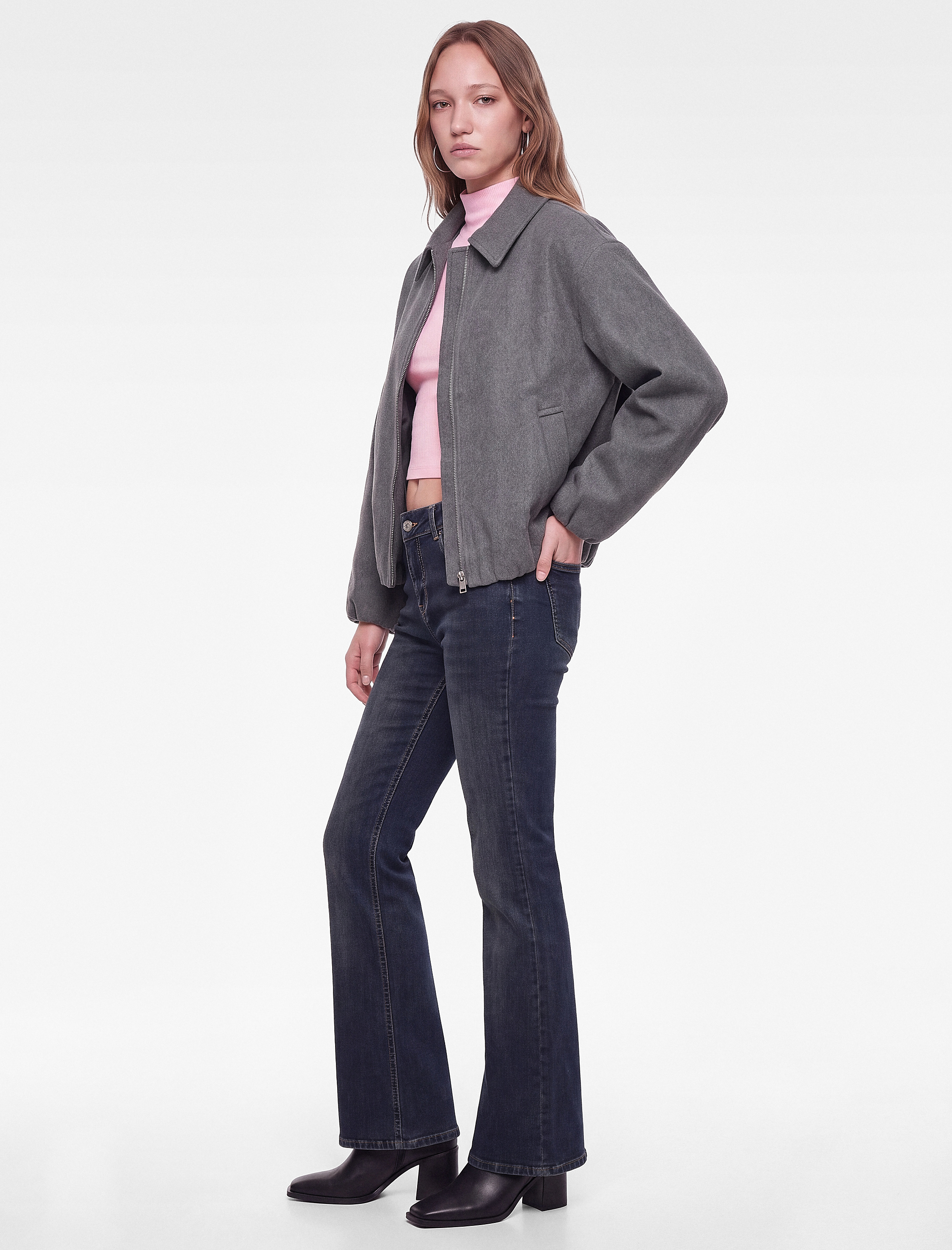   Fermuarlı Regular Fit Klasik Yaka Uzun Kollu Kaşe Ceket