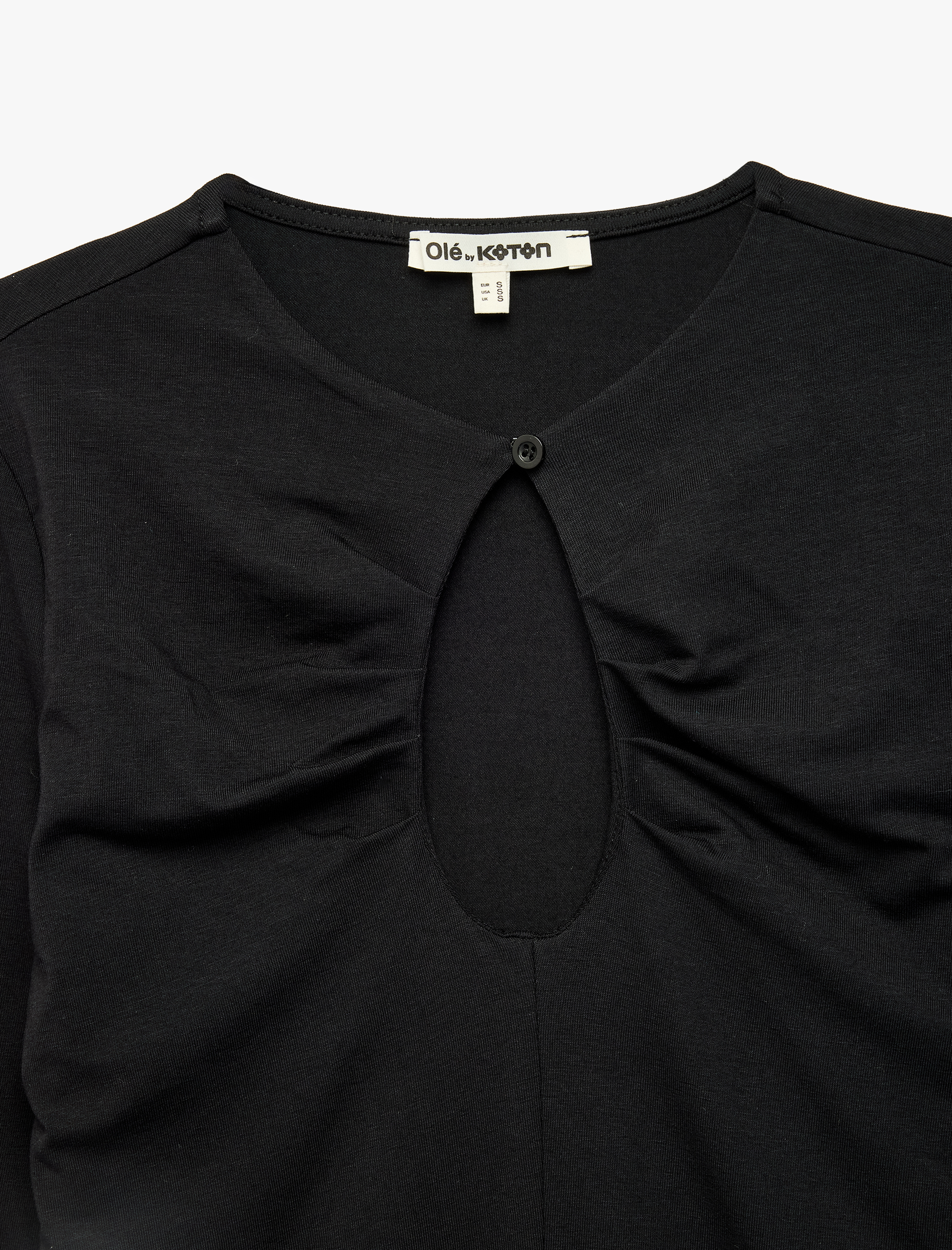   Büzgü Detaylı Slim Fit Pamuklu Bisiklet Yaka Uzun Kollu Tişört