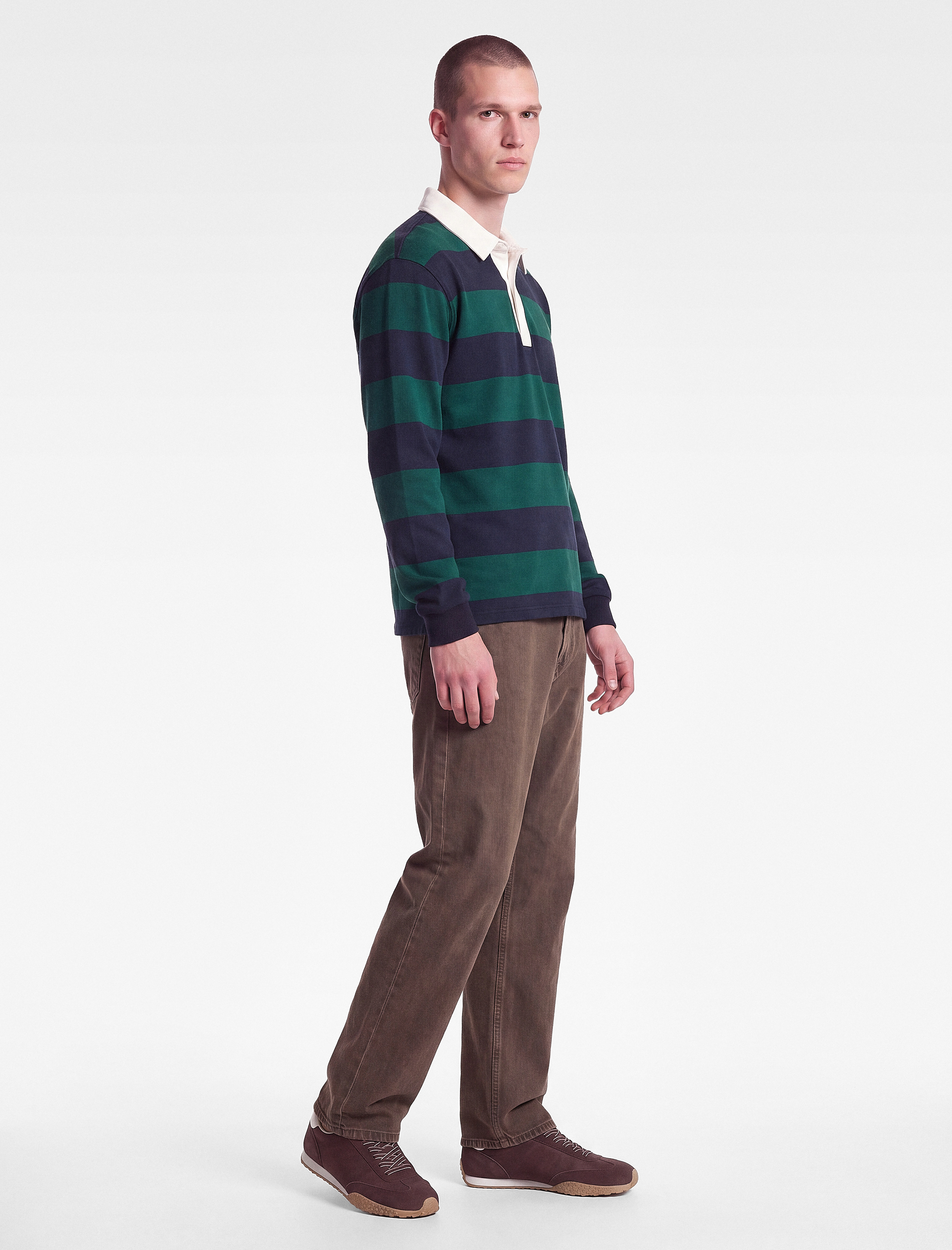   Şardonlu Uzun Kollu Polo Yaka Çizgili Sweatshirt