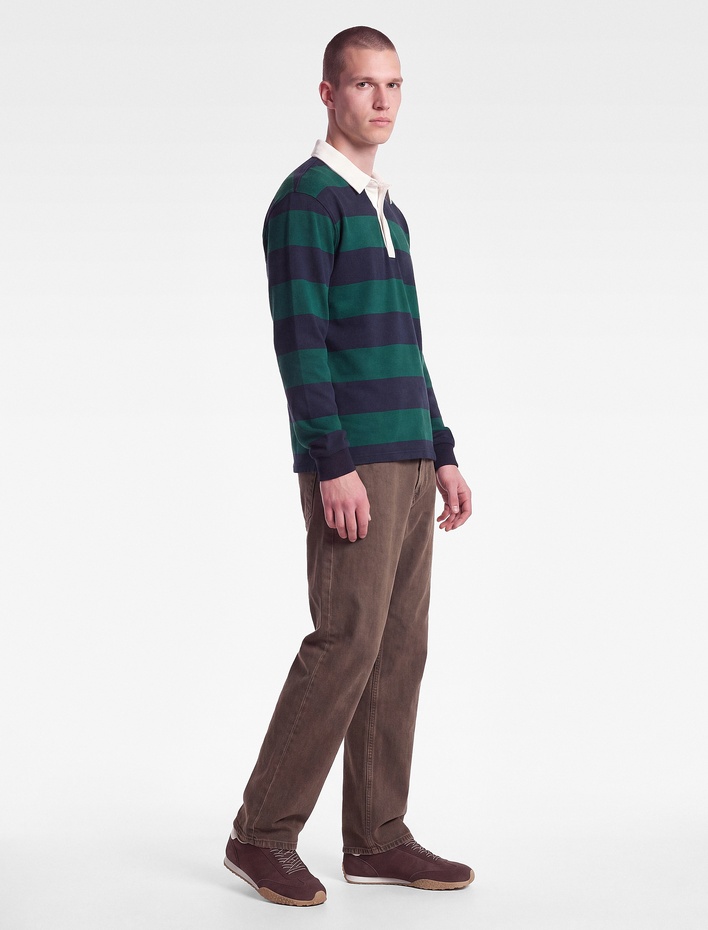  Şardonlu Uzun Kollu Polo Yaka Çizgili Sweatshirt