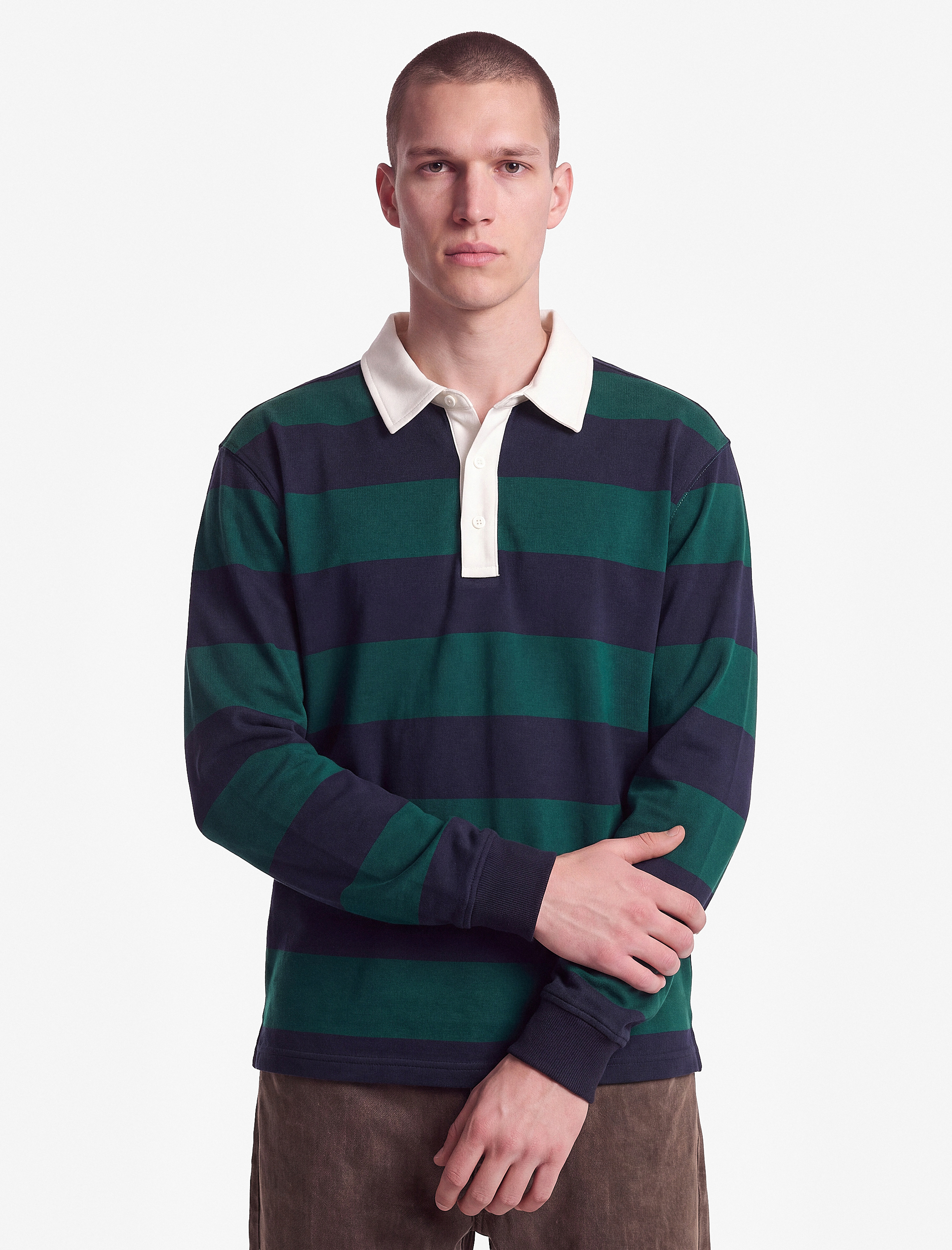   Şardonlu Uzun Kollu Polo Yaka Çizgili Sweatshirt