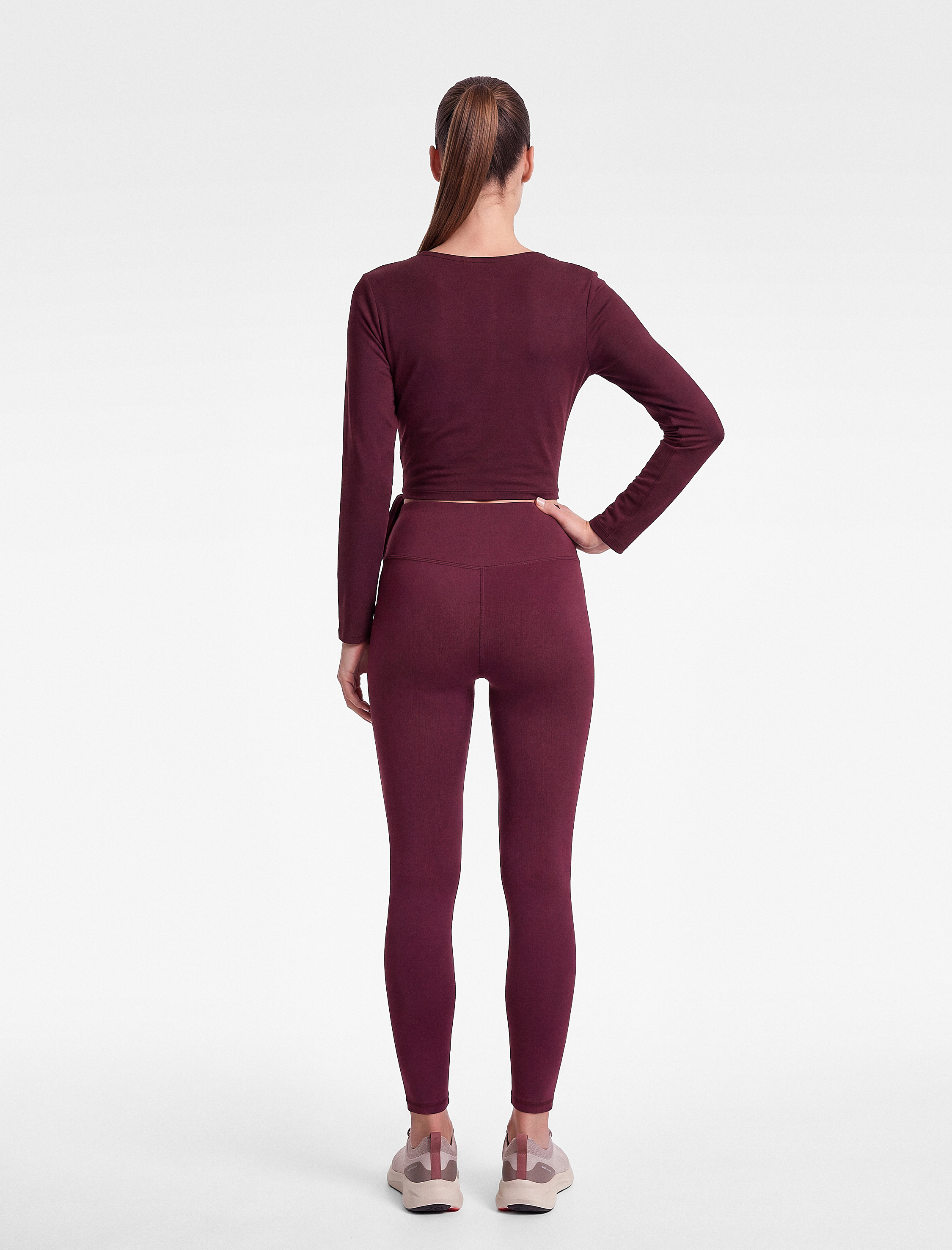   Modal Karışımlı Slim Fit V Yaka Uzun Kollu Crop Bağlamalı Kruvaze Spor Tişört