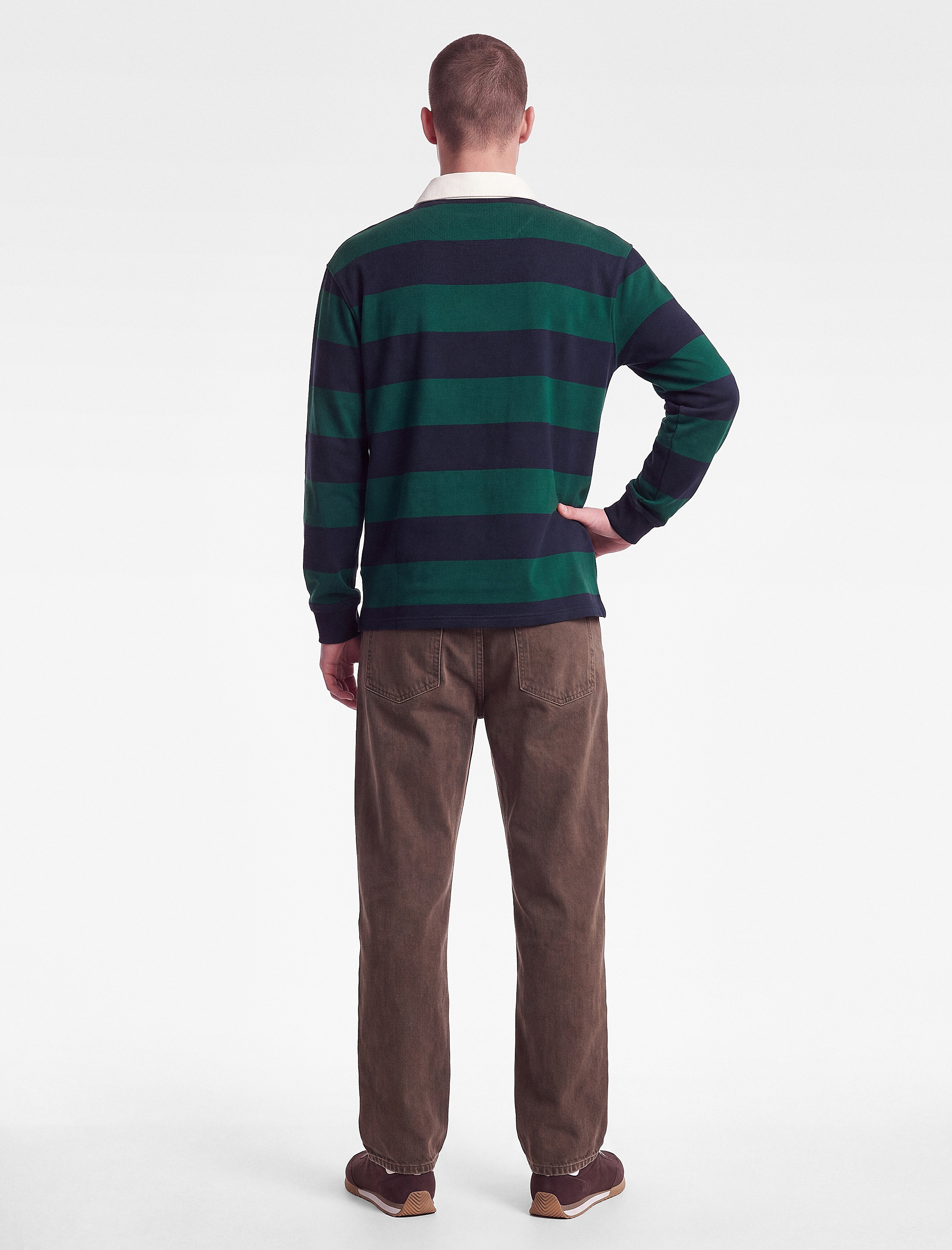   Şardonlu Uzun Kollu Polo Yaka Çizgili Sweatshirt