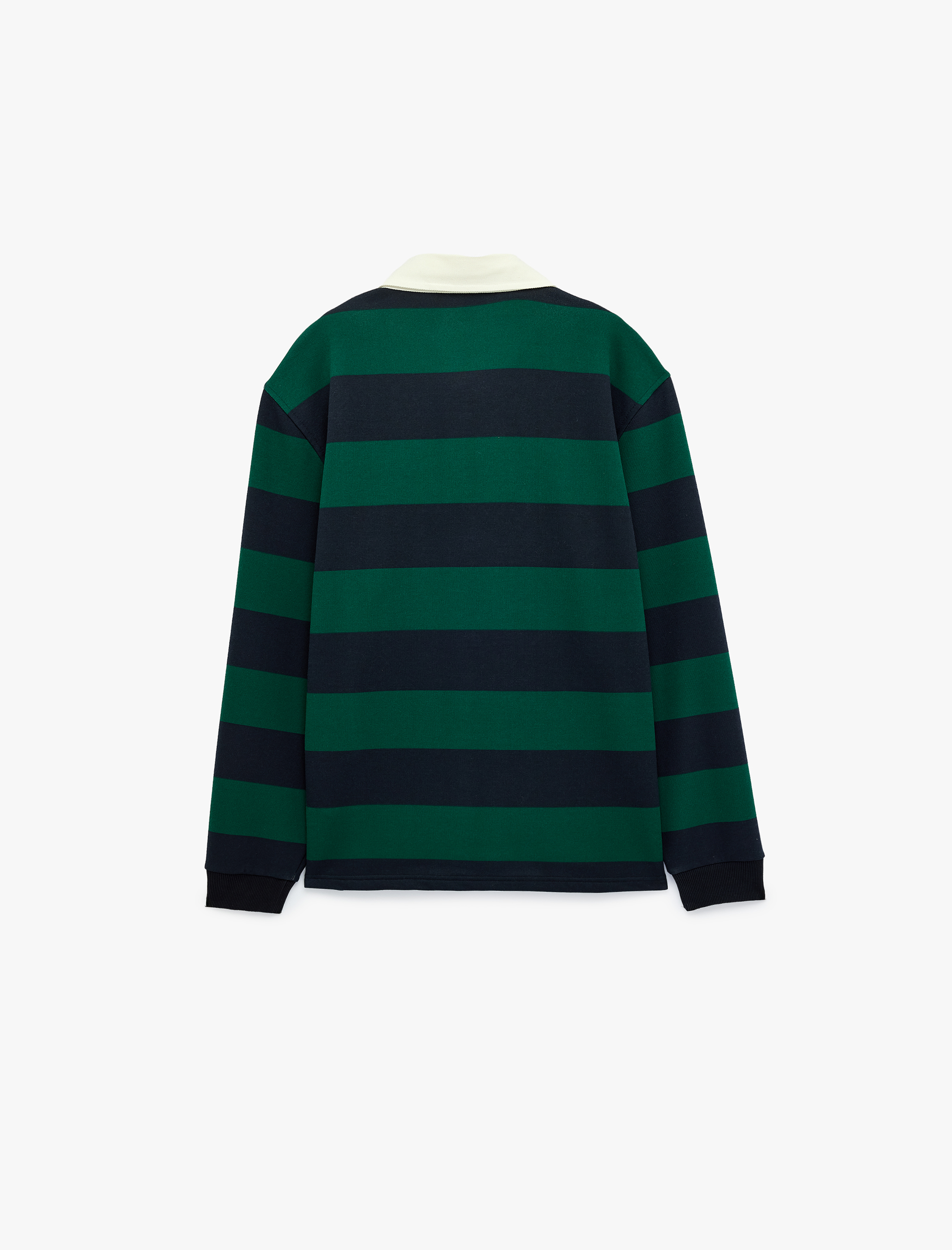   Şardonlu Uzun Kollu Polo Yaka Çizgili Sweatshirt