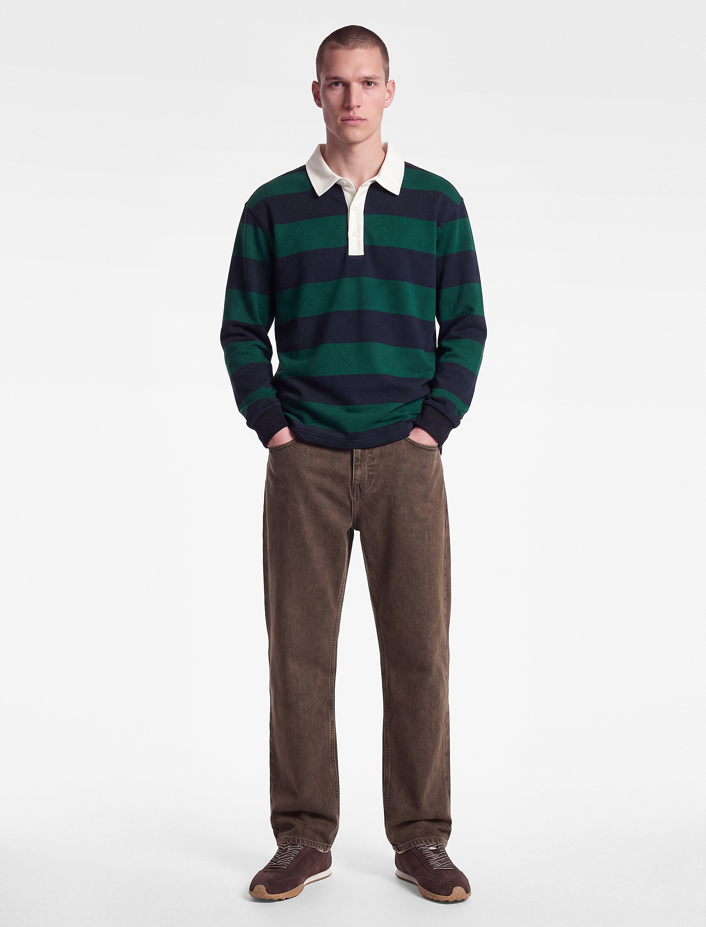   Şardonlu Uzun Kollu Polo Yaka Çizgili Sweatshirt