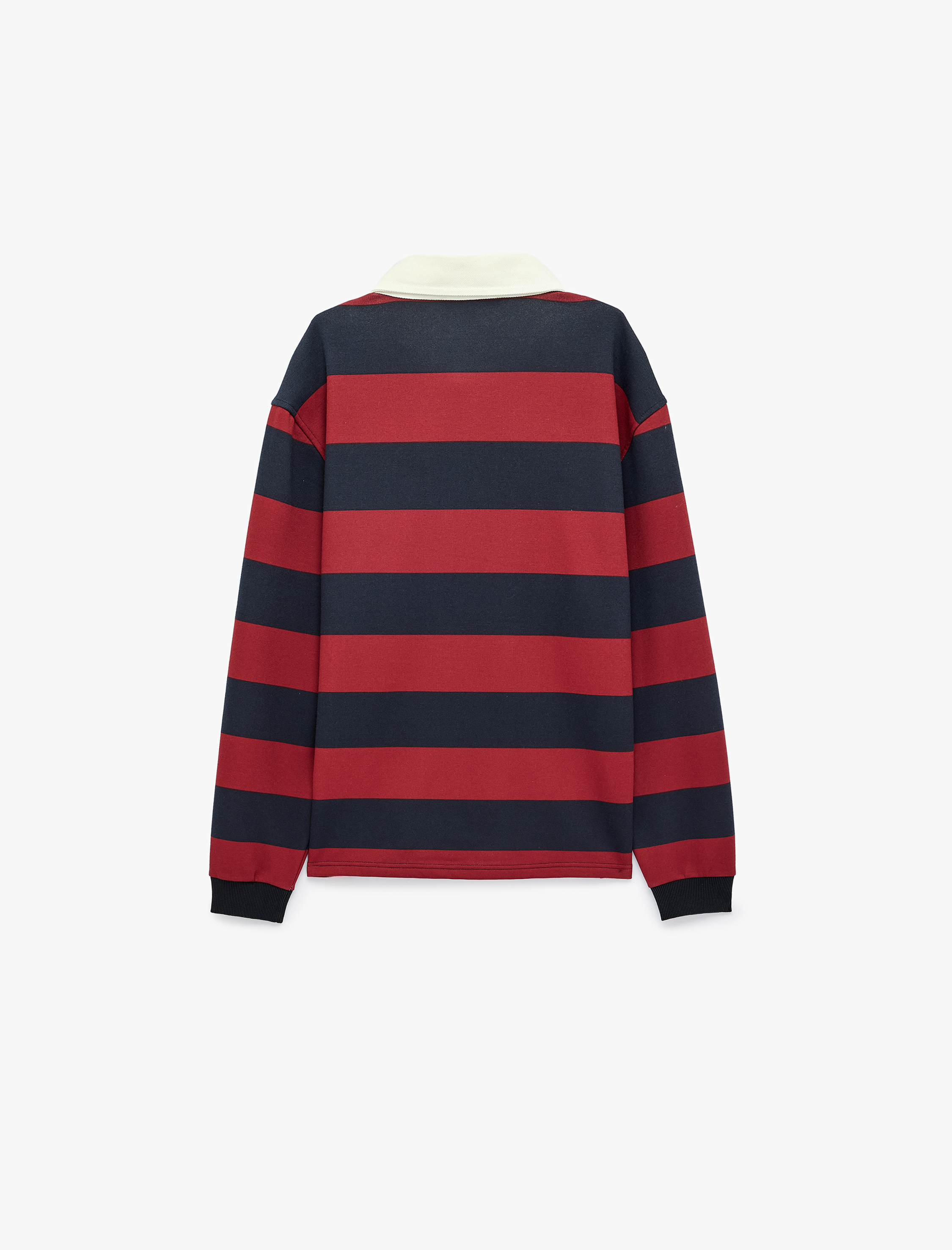   Şardonlu Uzun Kollu Polo Yaka Çizgili Sweatshirt