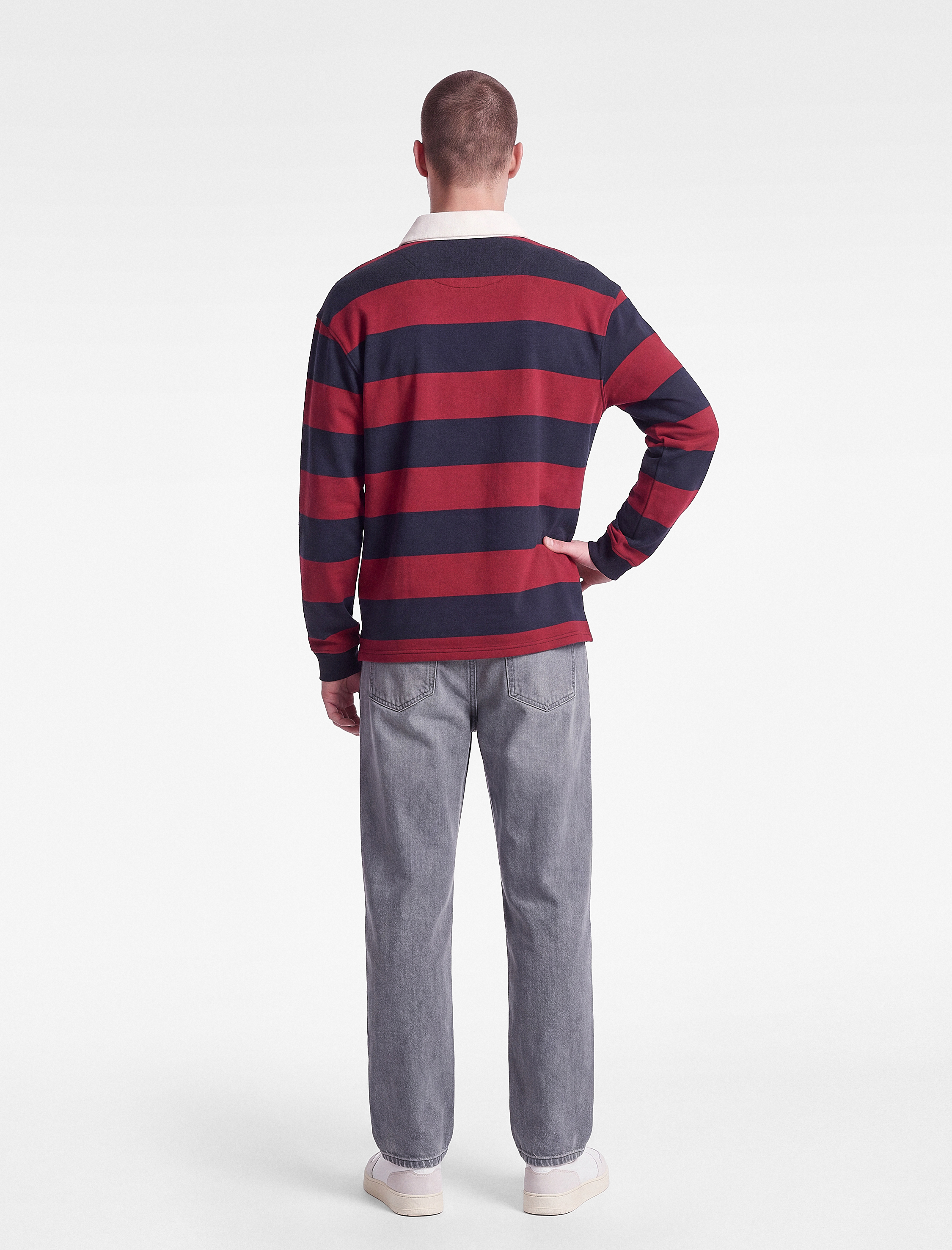   Şardonlu Uzun Kollu Polo Yaka Çizgili Sweatshirt