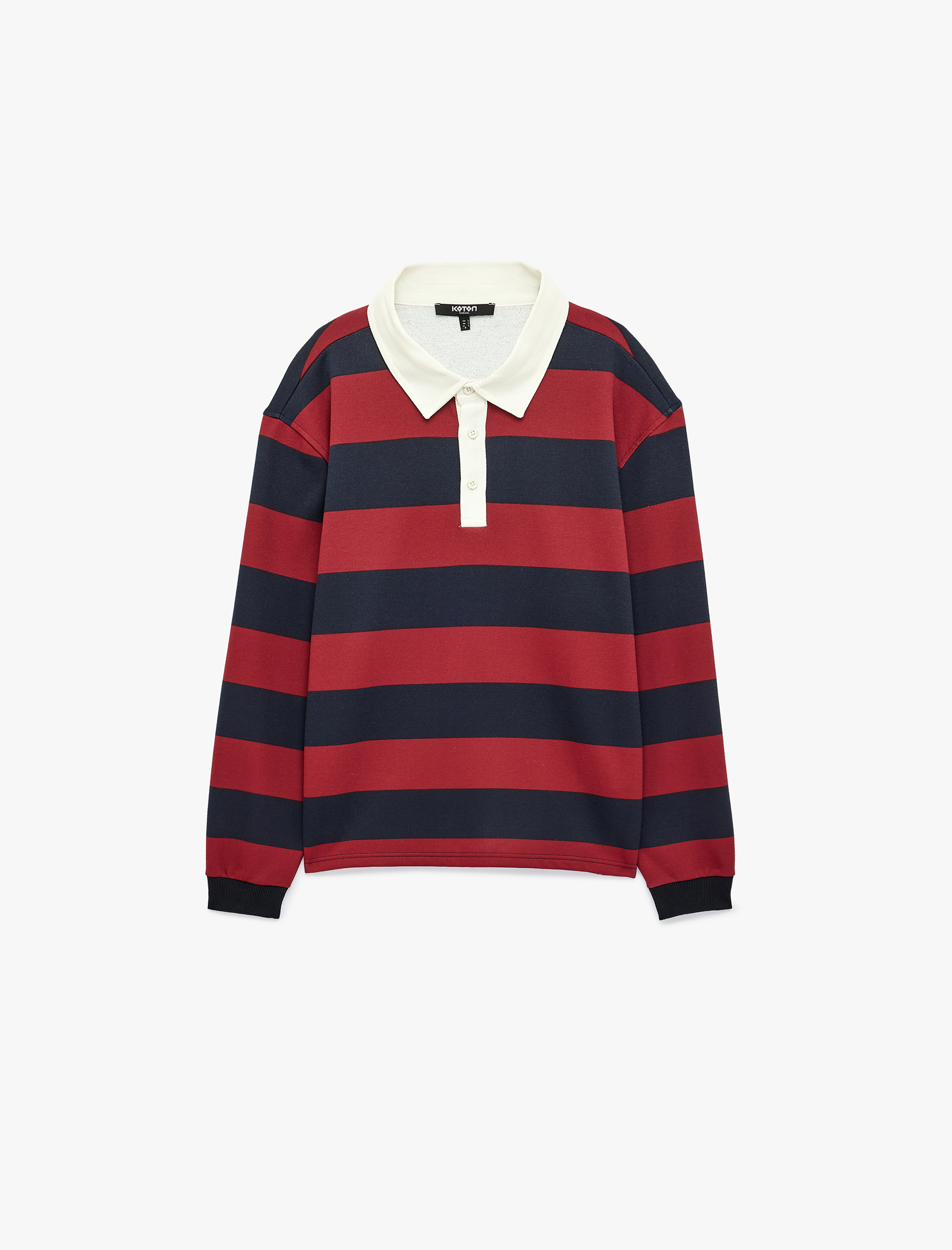   Şardonlu Uzun Kollu Polo Yaka Çizgili Sweatshirt