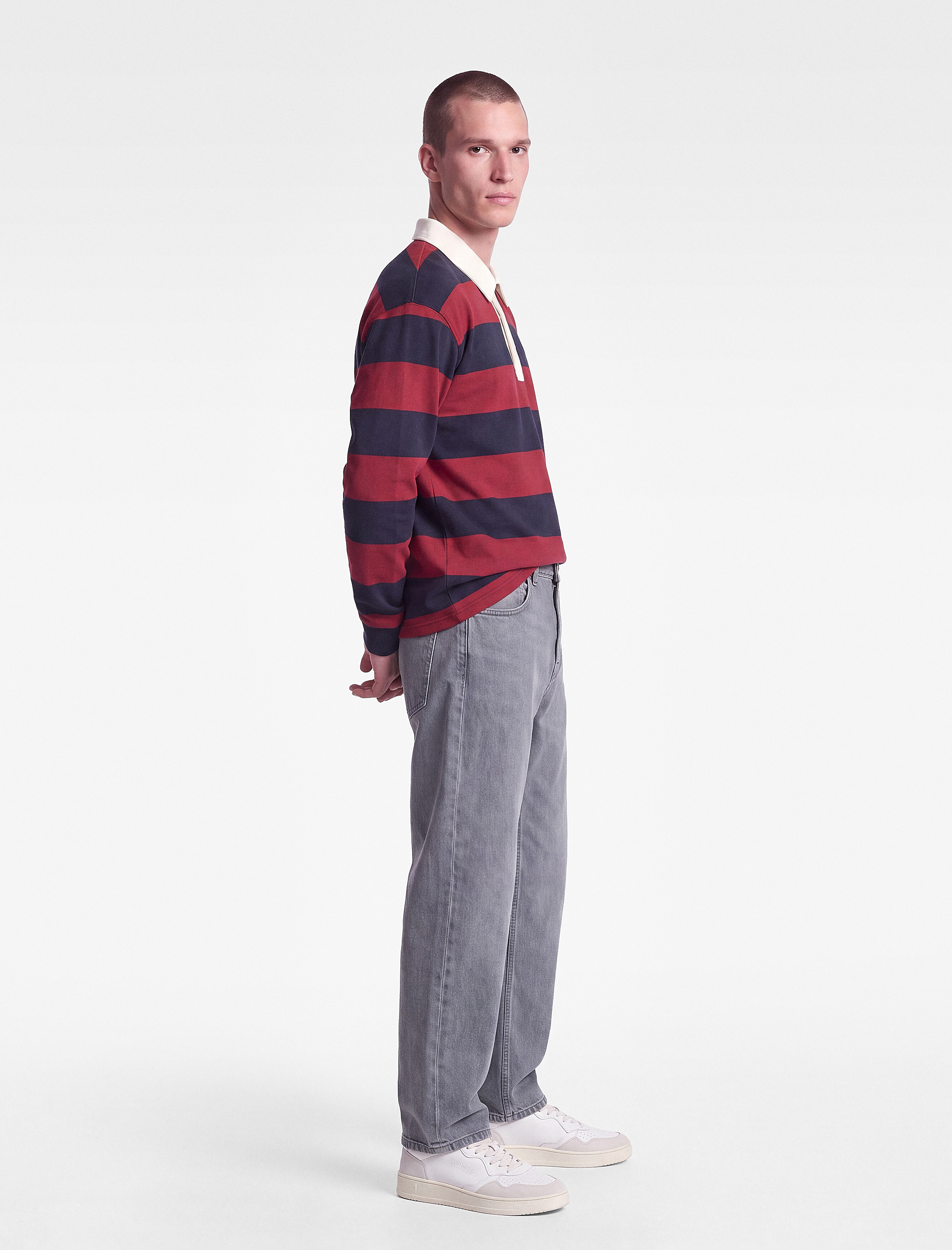   Şardonlu Uzun Kollu Polo Yaka Çizgili Sweatshirt
