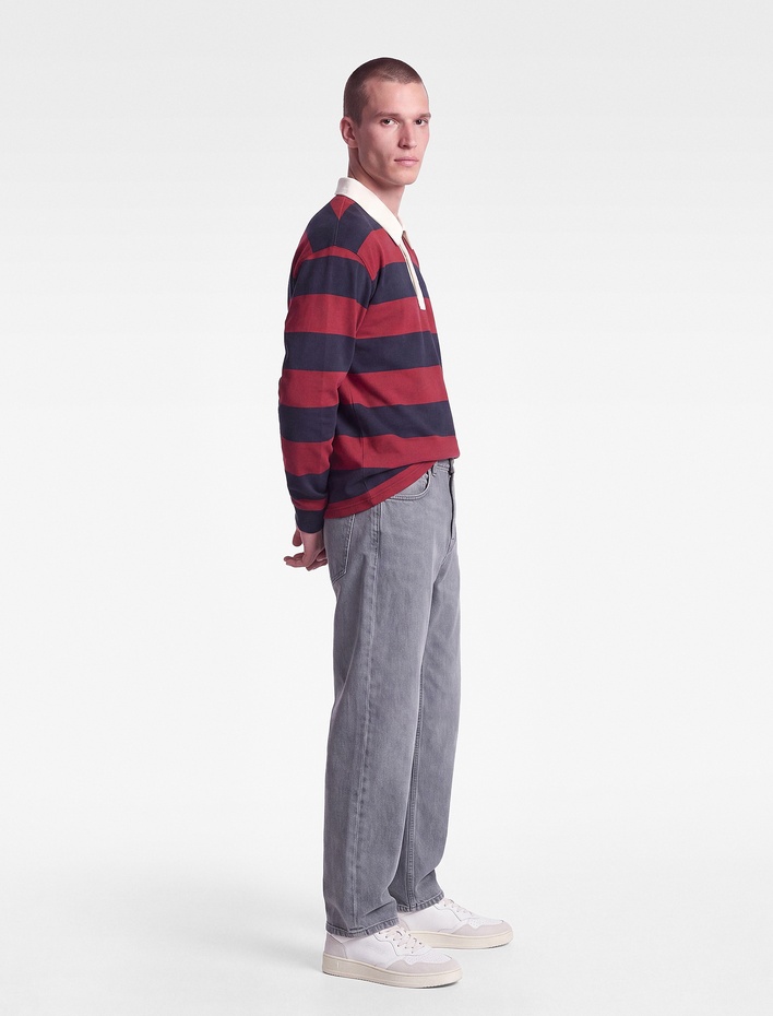  Şardonlu Uzun Kollu Polo Yaka Çizgili Sweatshirt