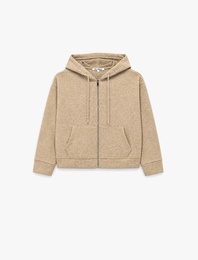 Rahat Kalıp Uzun Kollu Kapüşonlu Kanguru Cepli Fermuarlı Sweatshirt
