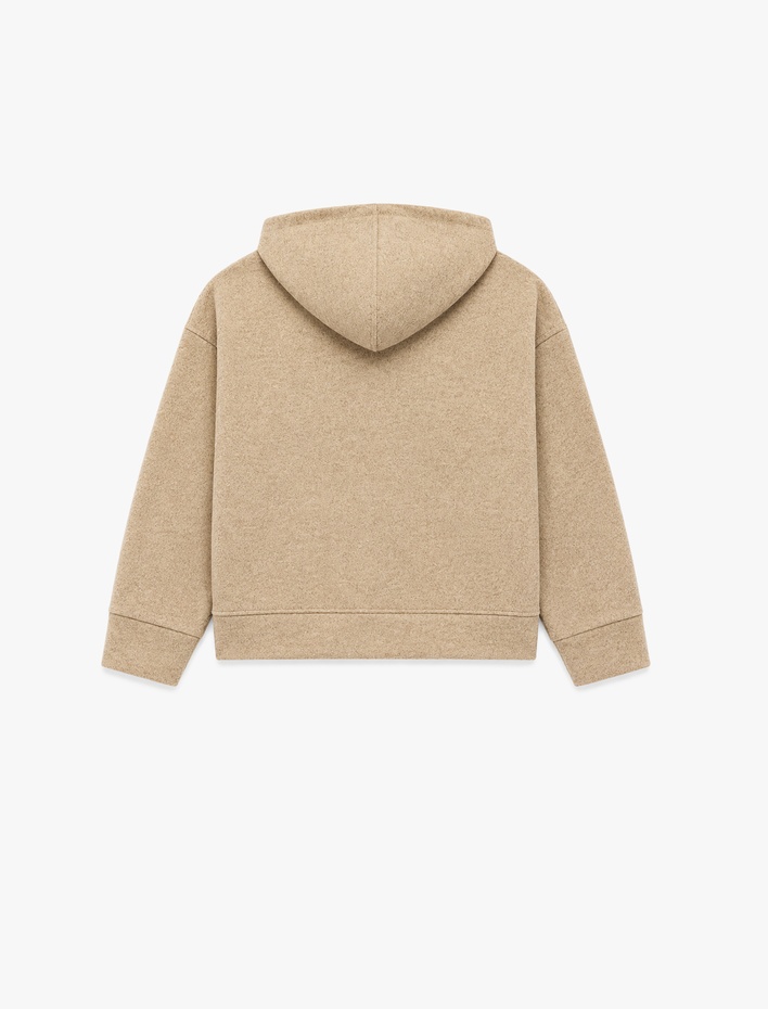  Rahat Kalıp Uzun Kollu Kapüşonlu Kanguru Cepli Fermuarlı Sweatshirt