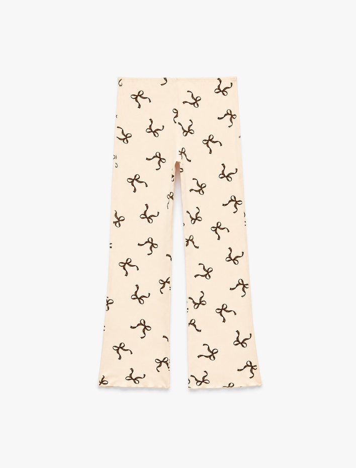  Leopar Desenli Beli Lastikli Rahat Kesim Viskon Pijama Altı