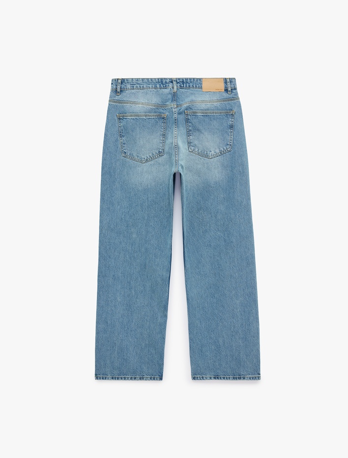  Pamuklu Rahat Kesim 5 Cepli Loose Fit Jean Pantolon