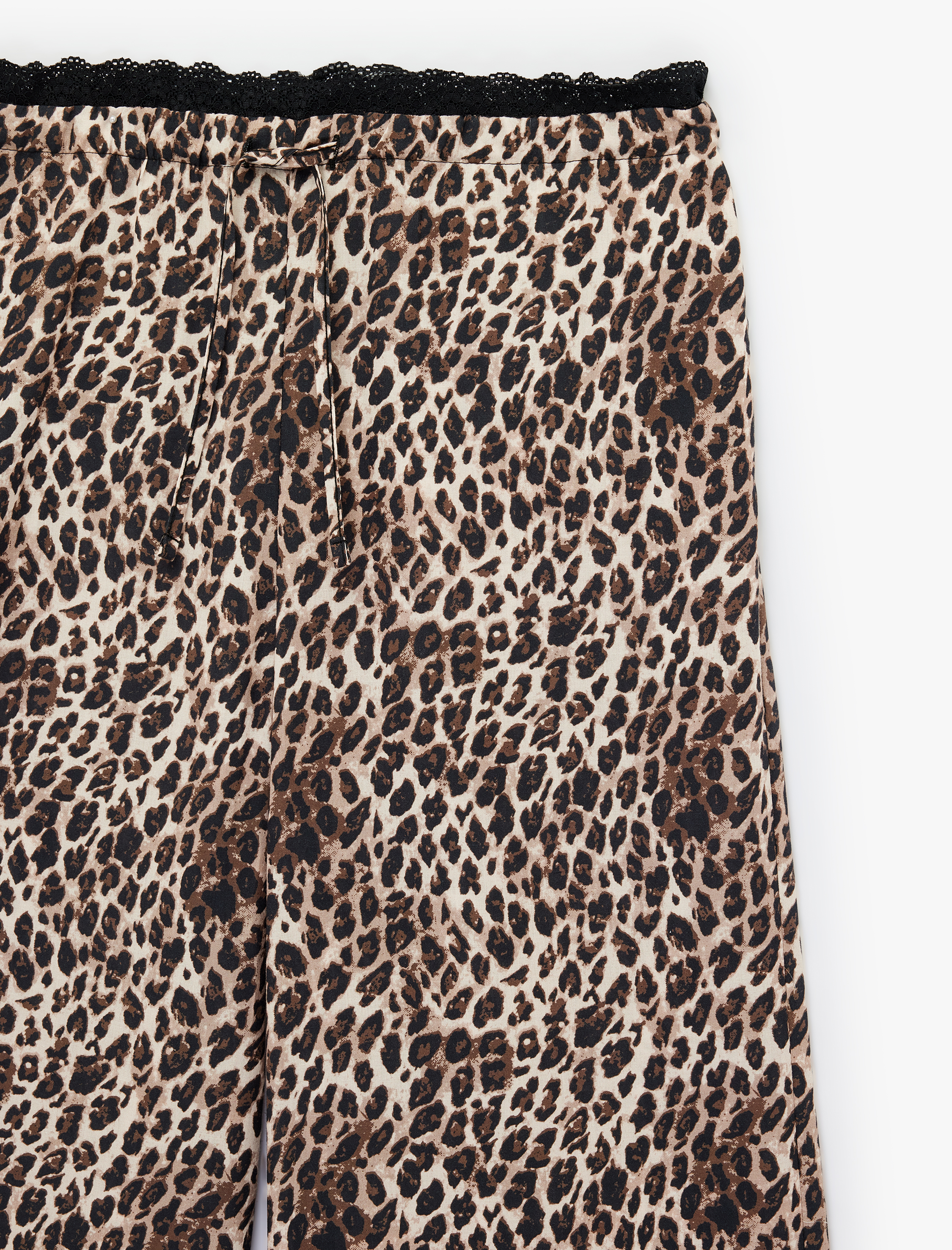   Pamuklu Rahat Kalıp Cepli Leopar Desenli Pijama Altı