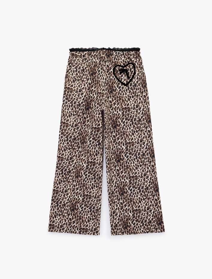  Pamuklu Rahat Kalıp Cepli Leopar Desenli Pijama Altı