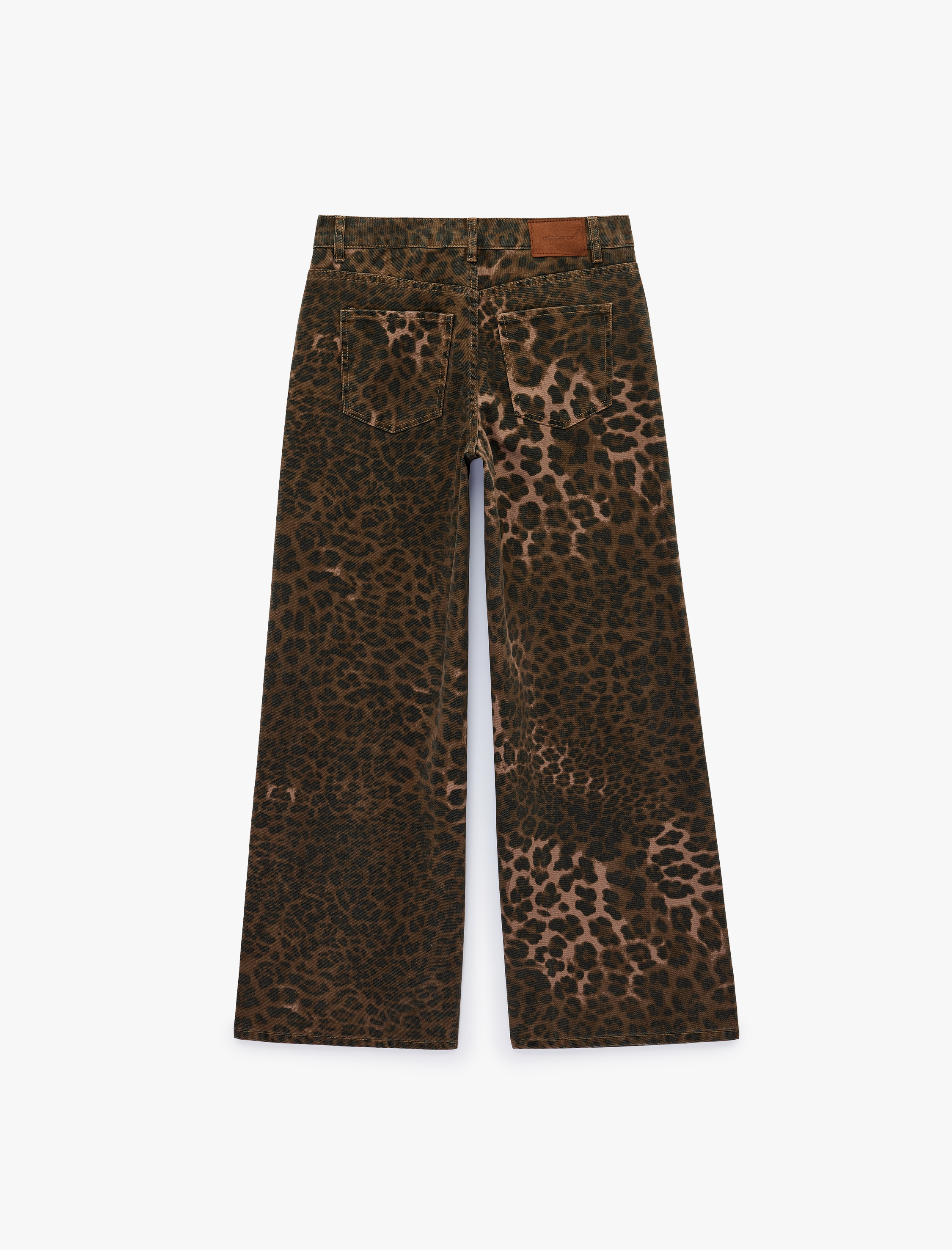   Pamuklu Düğmeli Cepli Bol Kesim Normal Bel Leopar Pantolon