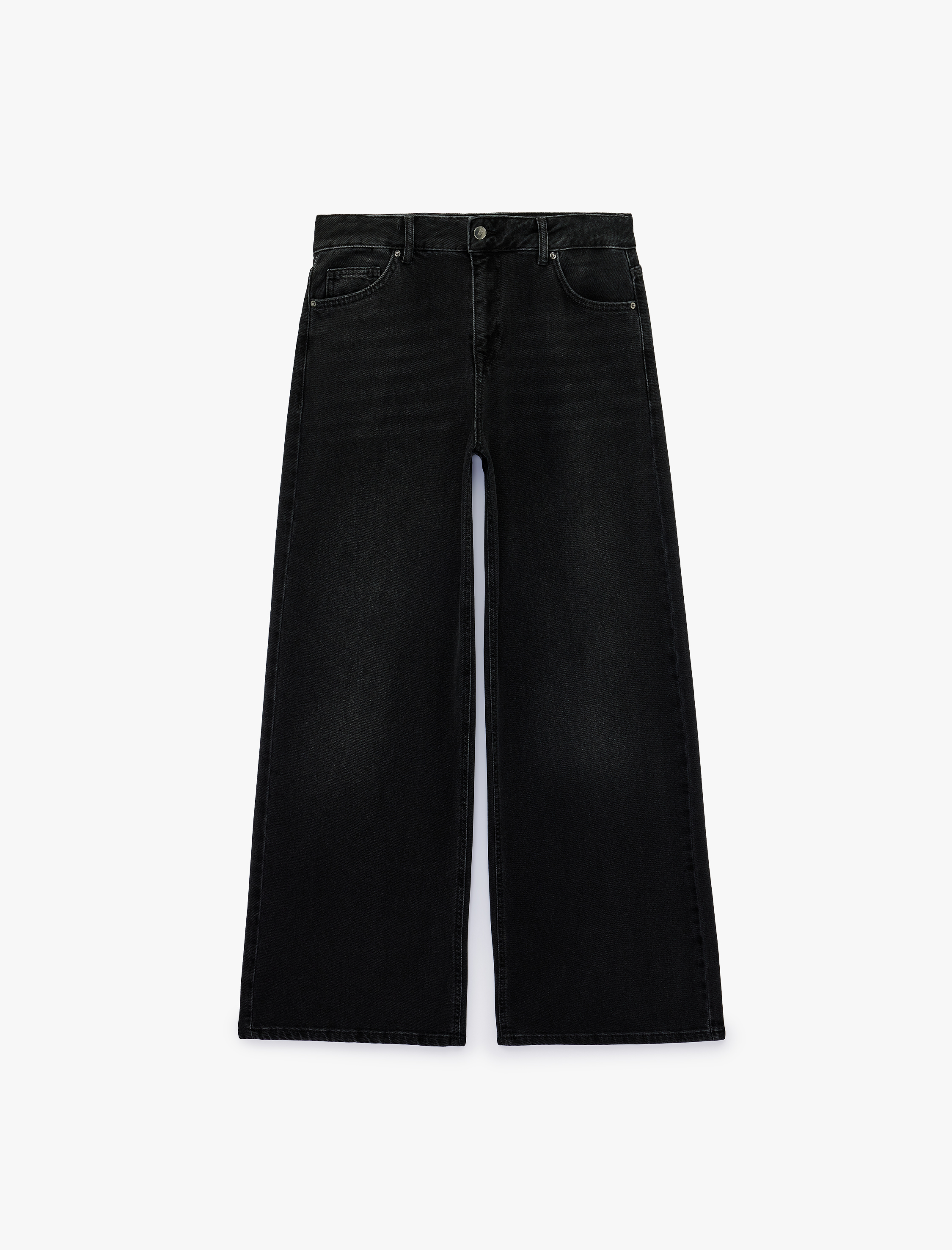  Düşük Bel Cepli Bol Kesim Pamuklu Denim Pantolon - Loose Straight Fit Jean