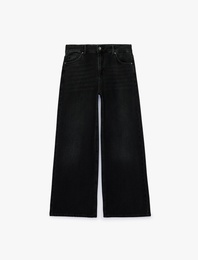 Düşük Bel Cepli Bol Kesim Pamuklu Denim Pantolon - Loose Straight Fit Jean
