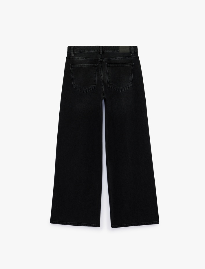 Düşük Bel Cepli Bol Kesim Pamuklu Denim Pantolon - Loose Straight Fit Jean