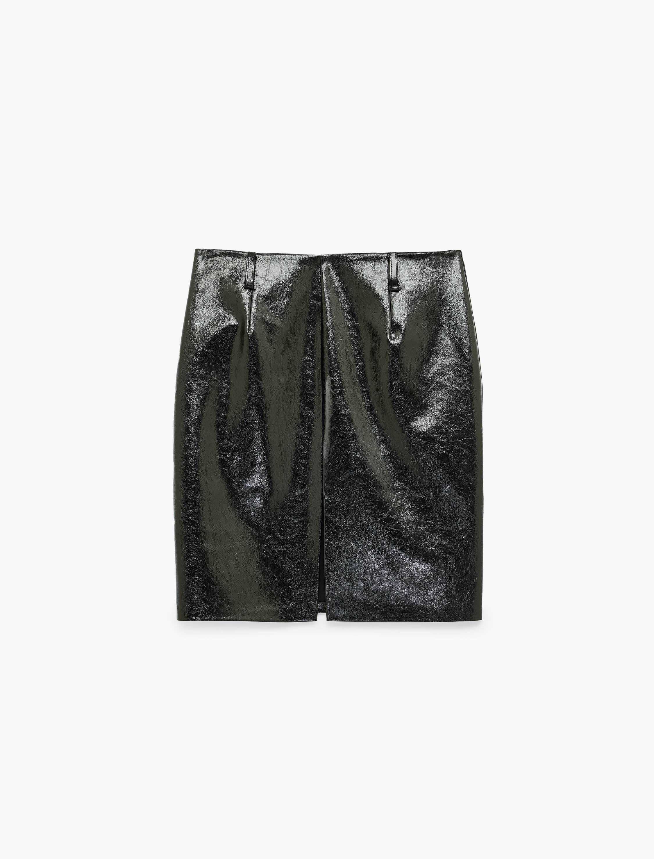   Koton X Sibil Çetinkaya - Yırtmaçlı Diz Üstü Parlak Suni Deri Kalem Etek