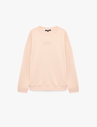 Uzun Kollu Şardonlu Rahat Kalıp Bisiklet Yaka Sweatshirt