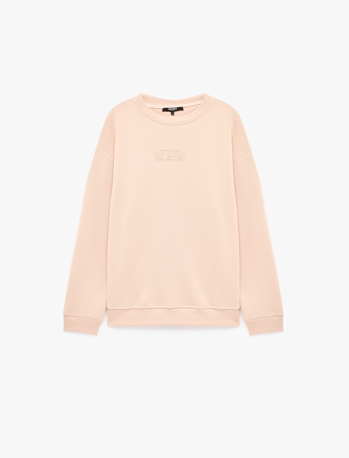  Uzun Kollu Şardonlu Rahat Kalıp Bisiklet Yaka Sweatshirt