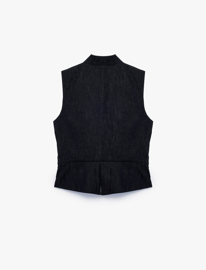  Metal Düğmeli Cepli Şal Yaka Kolsuz Blazer Yelek