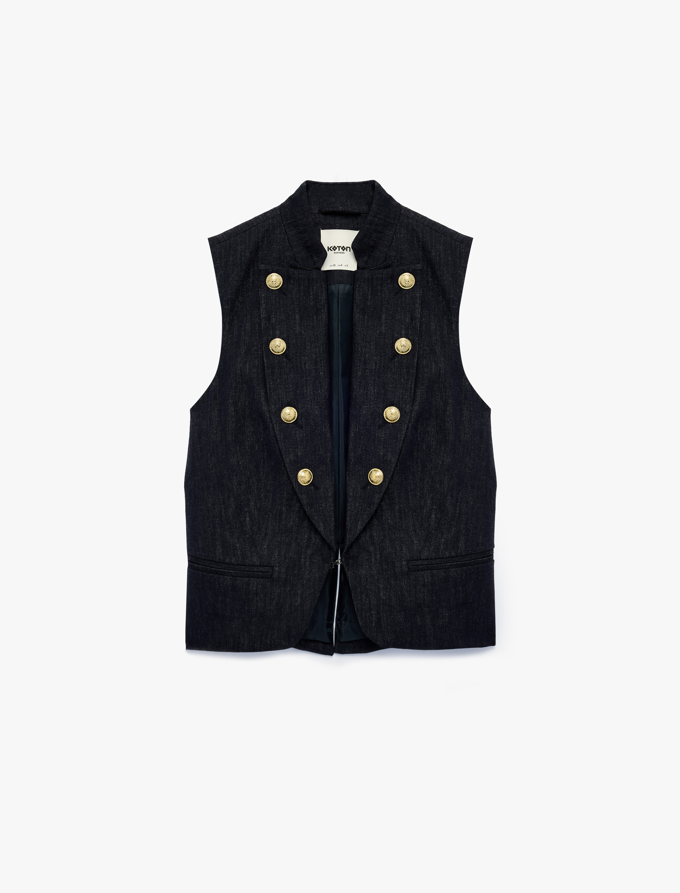   Metal Düğmeli Cepli Şal Yaka Kolsuz Blazer Yelek
